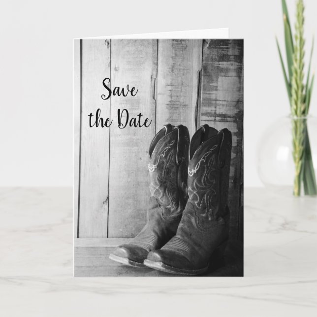 Rustic Cowboy Boots Western Wedding Save the Date Announcement (Front)