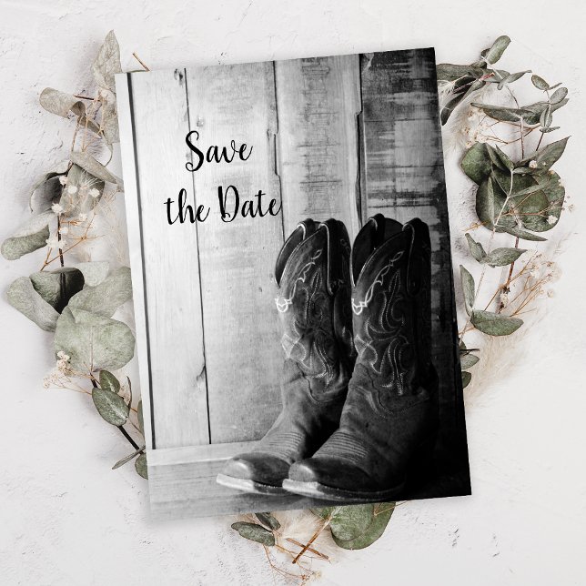 Rustic Cowboy Boots Western Wedding Save the Date Invitation (Creator Uploaded)