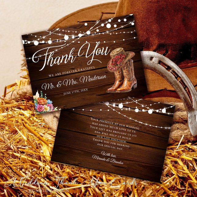 Rustic Cowboy Boots Western Wedding Thank You Card (Creator Uploaded)