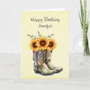 Rustic Cowboy Boots with Sunflowers Birthday Card