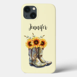 Rustic Cowboy Boots with Sunflowers iPhone 13 Case