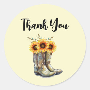 Rustic Cowboy Boots with Sunflowers Classic Round Sticker