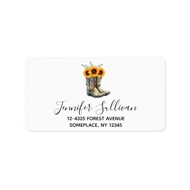 Rustic Cowboy Boots with Sunflowers Label (Front)