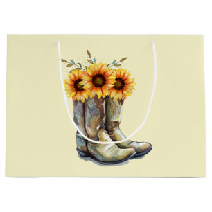 Rustic Cowboy Boots with Sunflowers Large Gift Bag