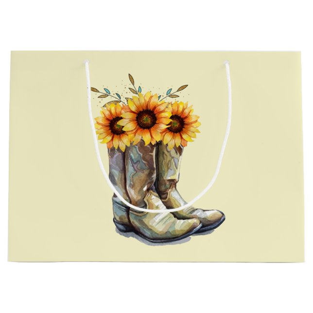 Rustic Cowboy Boots with Sunflowers Large Gift Bag (Front)