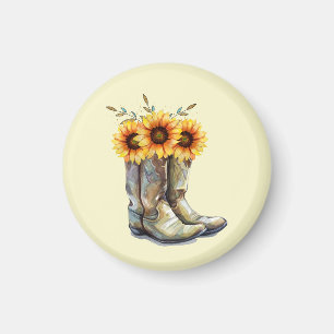 Rustic Cowboy Boots with Sunflowers Magnet