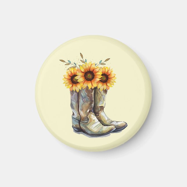 Rustic Cowboy Boots with Sunflowers Magnet (Front)