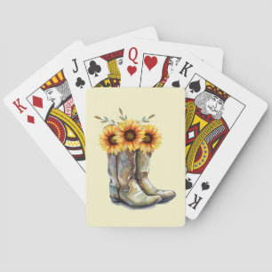 Rustic Cowboy Boots with Sunflowers Playing Cards
