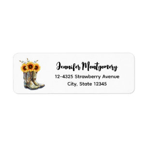 Rustic Cowboy Boots with Sunflowers Return Address Label