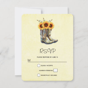 Rustic Cowboy Boots with Sunflowers RSVP Card