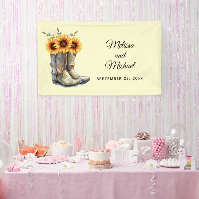 Rustic Cowboy Boots with Sunflowers Wedding Banner (Party)