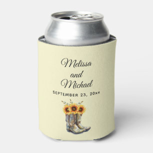 Rustic Cowboy Boots with Sunflowers Wedding Can Cooler