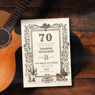 Rustic Cowboy Country Western Frame 70th Birthday  Invitation