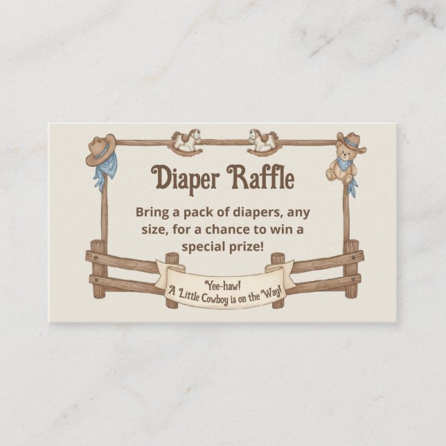 Rustic Cowboy Diaper Raffle Ticket Enclosure Card (Front)