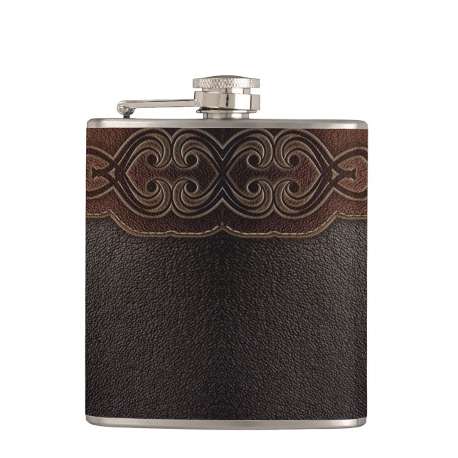 Rustic cowboy fashion western country brown hip flask (Front)