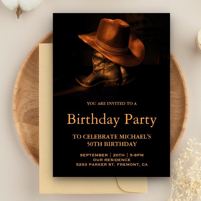 Rustic Cowboy Hat and Boots Birthday Party Invitation (Creator Uploaded)