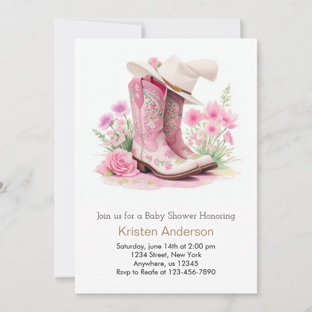 Rustic Cowboy Hat and Boots Cowgirl Baby Shower Invitation (Front)