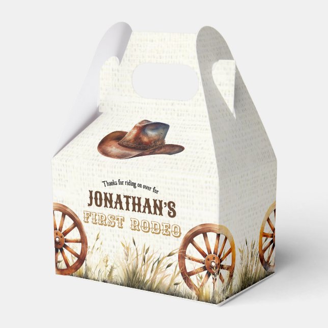 Rustic Cowboy Hat First Rodeo Birthday Favour Box (Front Side)