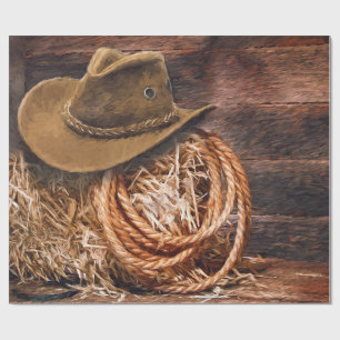 Rustic Cowboy Hat Rope Hay Photo Wrapping Paper