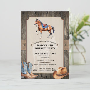 Rustic Cowboy Horseback Riding Birthday Party Invitation