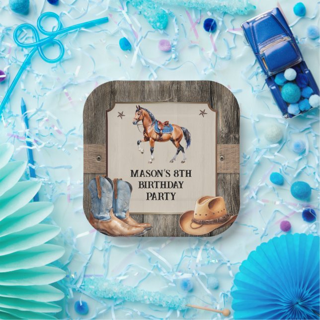 Rustic Cowboy Horseback Riding Birthday Party Paper Plate (Party)