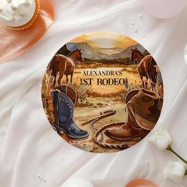 Rustic Cowboy Rodeo 1st Birthday Theme Paper Plate (Creator Uploaded)