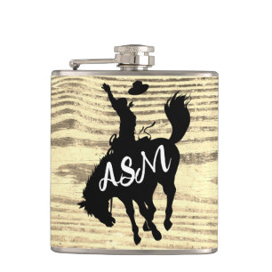 Rustic Cowboy Rodeo Silhouette Beige Flask