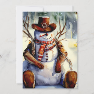 Rustic Cowboy Snowman Christmas Party Invitation