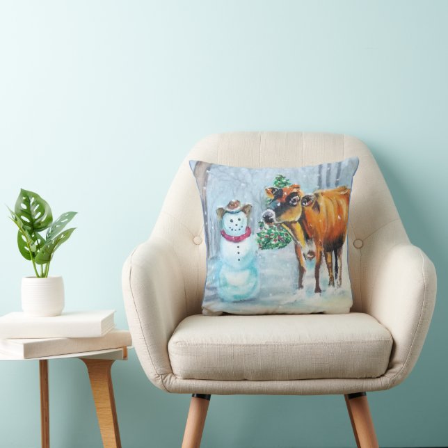 Rustic Cowboy Snowman Throw Pillow (Chair)