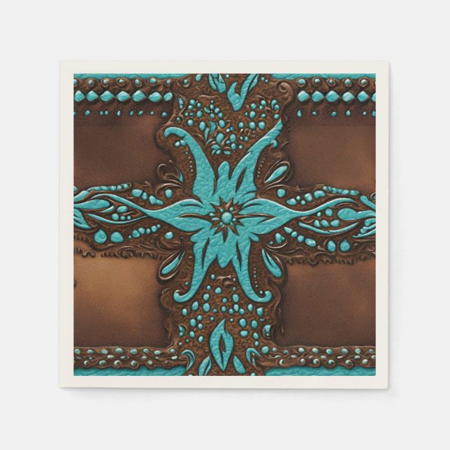 Rustic Cowboy Teal Brown Country Western Party  Napkin (Front)