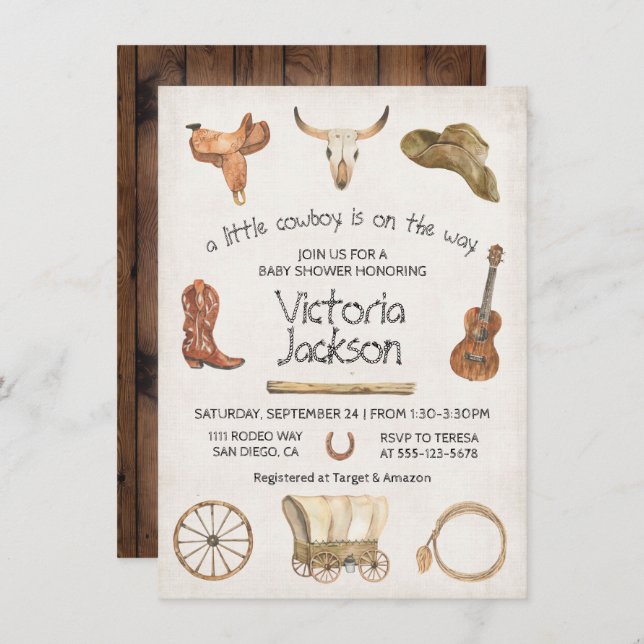 Rustic Cowboy Western Baby Shower Invitation (Front/Back)