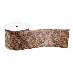 rustic cowboy western country leather pattern  satin ribbon