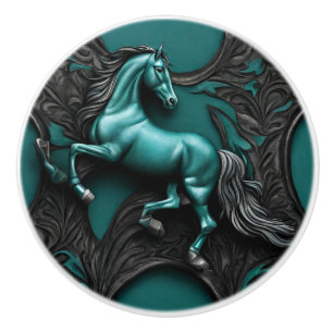 Rustic Cowboy Western Country Turquoise Horse Ceramic Knob