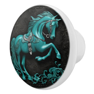 Rustic Cowboy Western Country Turquoise Horse Ceramic Knob