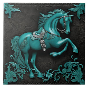 Rustic Cowboy Western Country Turquoise Horse  Ceramic Tile