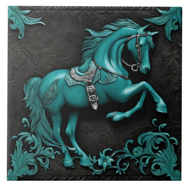Rustic Cowboy Western Country Turquoise Horse  Ceramic Tile (Front)