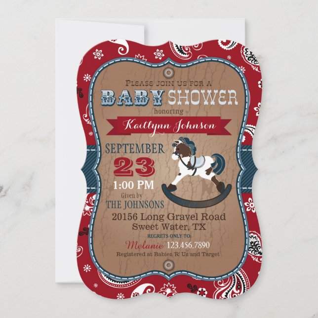 Rustic Cowboy Western Rocking Horse Baby Shower Invitation (Front)