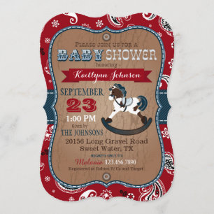 Rustic Cowboy Western Rocking Horse Baby Shower Invitation