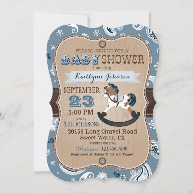 Rustic Cowboy Western Rocking Horse Baby Shower Invitation (Front)