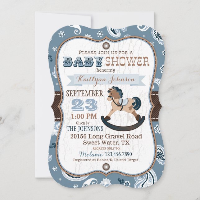Rustic Cowboy Western Rocking Horse Baby Shower Invitation (Front)