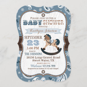 Rustic Cowboy Western Rocking Horse Baby Shower Invitation