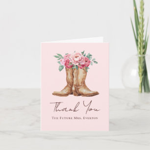 Rustic Cowgirl Blush Pink Floral Bridal Thank You Card