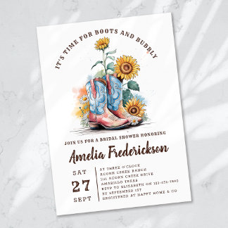 Rustic Cowgirl Boots and Bubbly Bridal Shower Invitation
