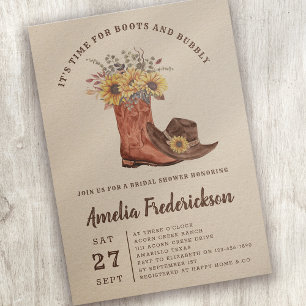 Rustic Cowgirl Boots and Bubbly Bridal Shower Invitation
