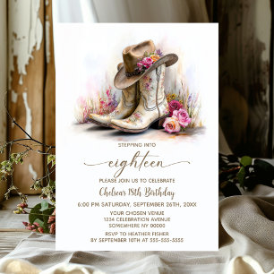 Rustic Cowgirl Boots and Hat 18th Birthday Party Invitation