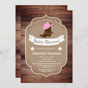 Rustic Cowgirl Boots & Barn Wood Baby Shower Invitation