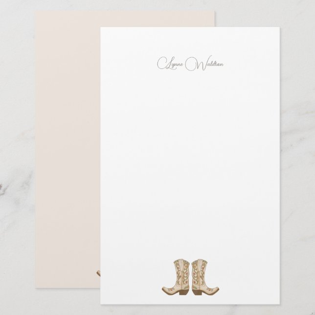 Rustic Cowgirl Boots Country Correspondence  Stationery (Front/Back)