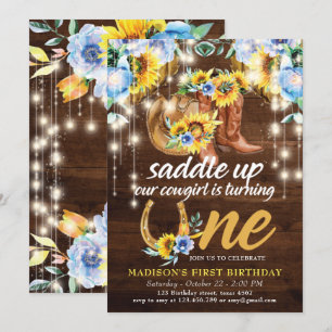 Rustic Cowgirl Boots Floral First Birthday Invitation