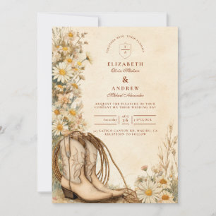 Rustic Cowgirl Boots Wildflower Wedding Invitation