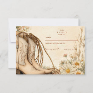 Rustic Cowgirl Boots Wildflower Wedding RSVP Card